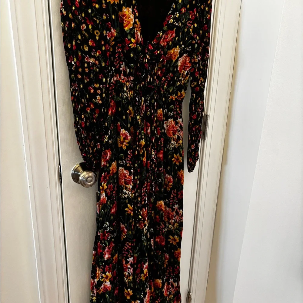 J. Crew Front Tie Flowy Dress Floral Multicolor Maxi Dark Romantic size XS - Picture 3 of 10